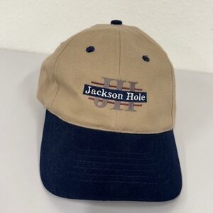 Jackson Hole Hat Baseball Cap Embroidered Logo Tan Blue Adjustable‎